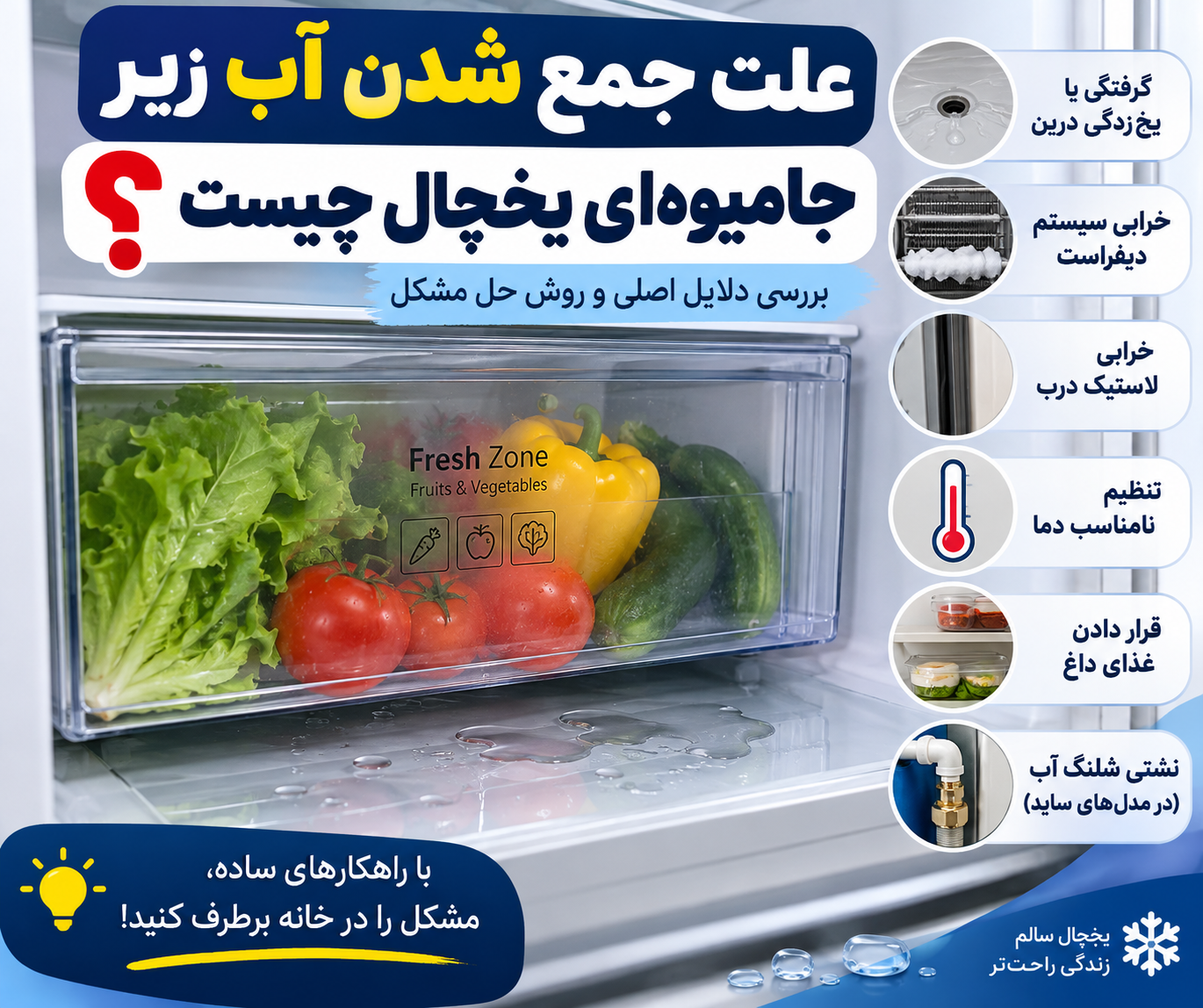 علت جمع شدن آب زیر جامیوه‌ای یخچال چیست؟