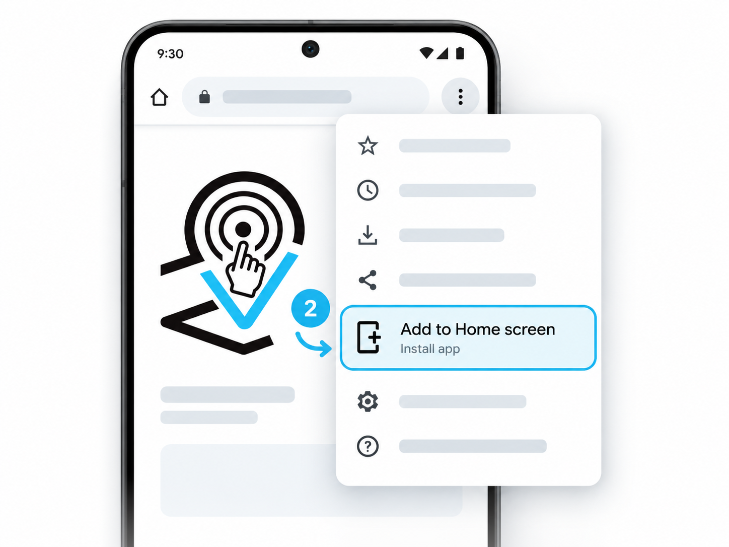 انتخاب Add to Home screen یا Install app برای نصب ویزیتان