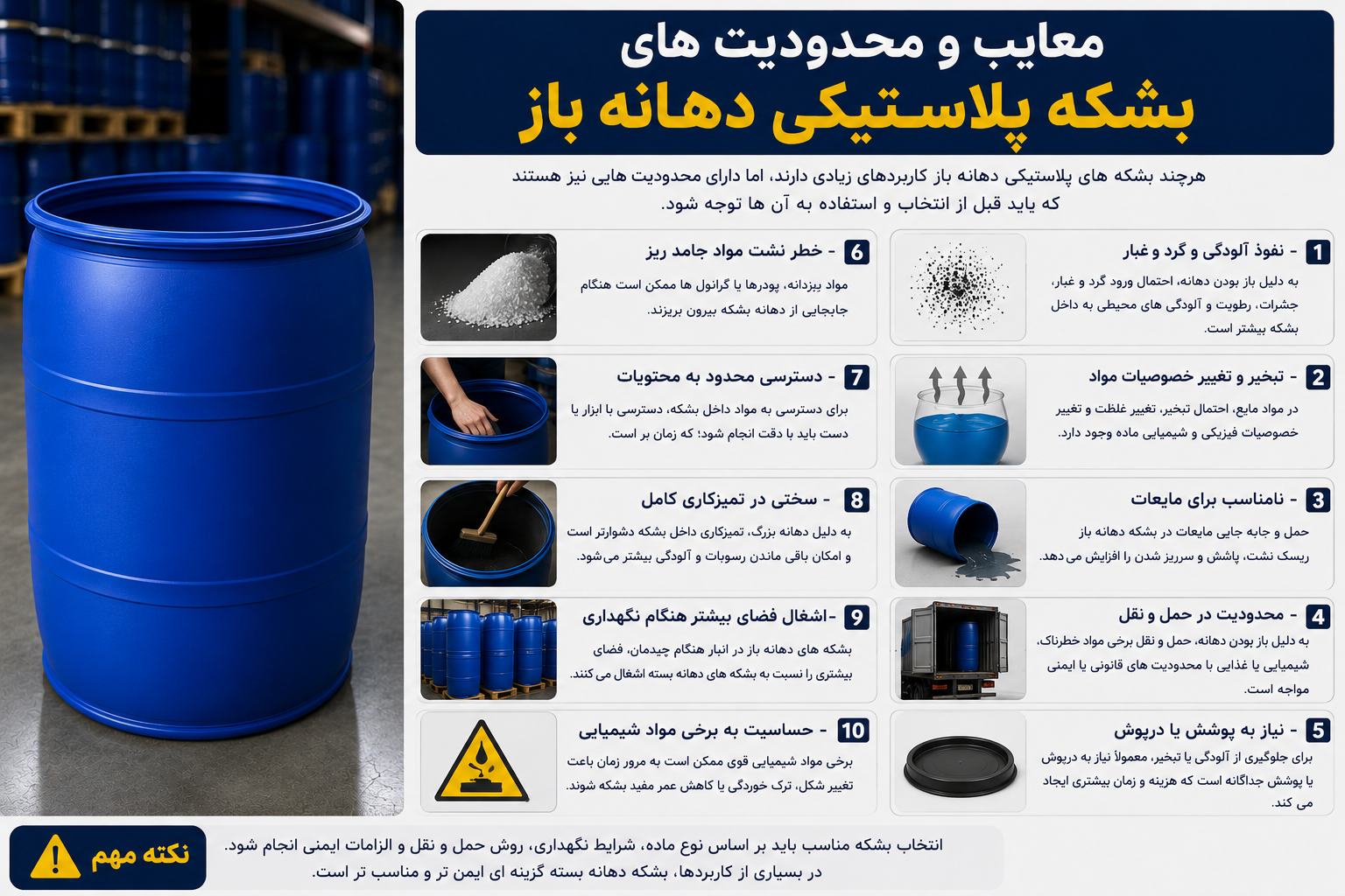 معایب بشکه پلاستیکی 220 لیتری دهانه باز