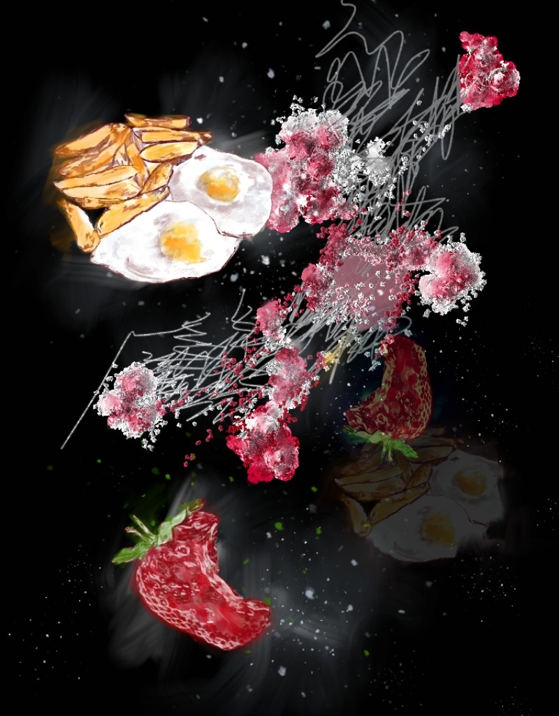 نقاشی تخم مرغ و چیپس و توت فرنگی