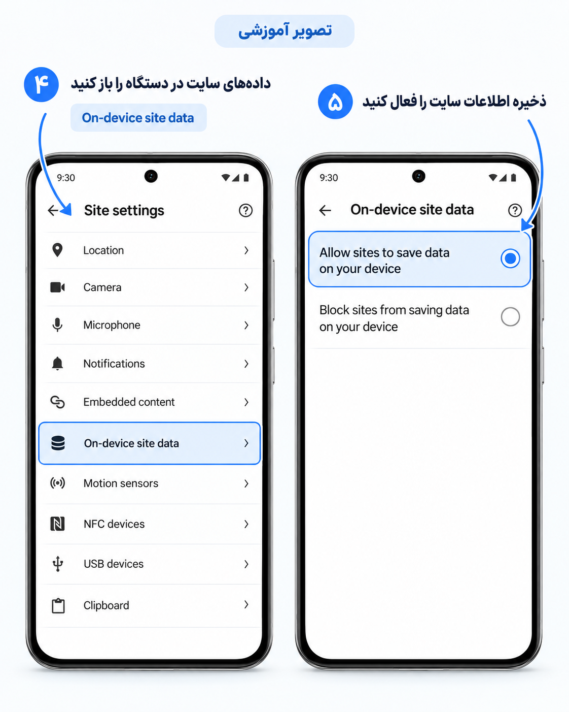 فعالکردن ذخیره اطلاعات سایت در Chrome اندروید