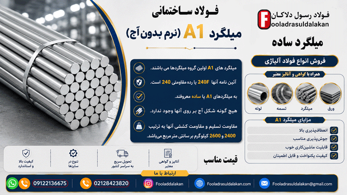 میلگرد-میلگرد آلیاژی-میلگرد A1-میلگرد فولادی-فولاد ساختمانی-قیمت میلگرد